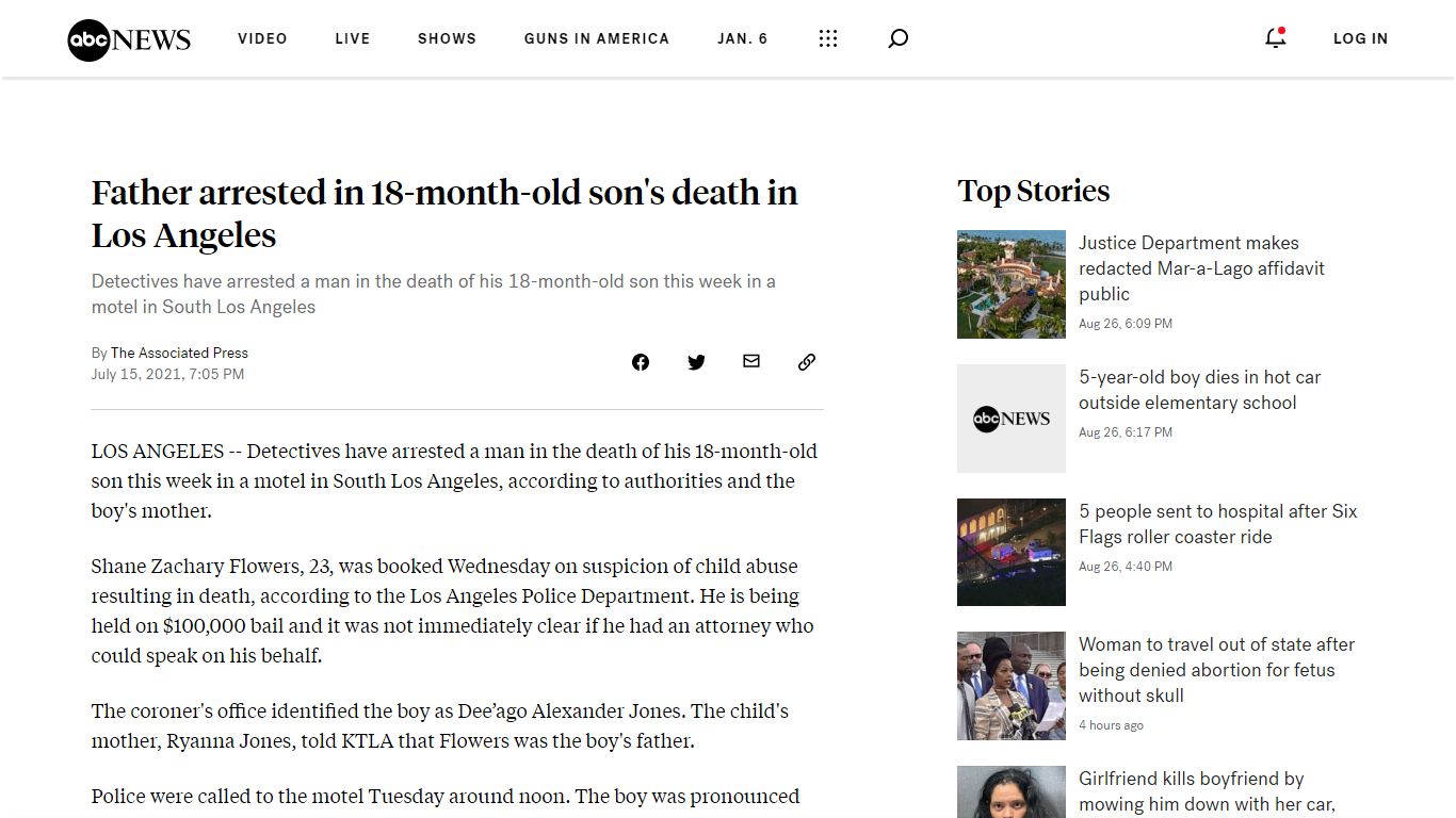 Father arrested in 18-month-old son's death in Los Angeles